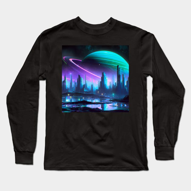 Alien City Long Sleeve T-Shirt by ElectricPeacock